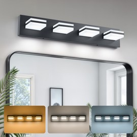 VONLUCE Bathroom Vanity Light Fixture, 4-Light Modern LED Vanity Light, 3CCT Adjustable Bathroom Lights with Memory Function Rotatable Shades, 26" Wall Lighting Fixture Over Mirror, Matte Black