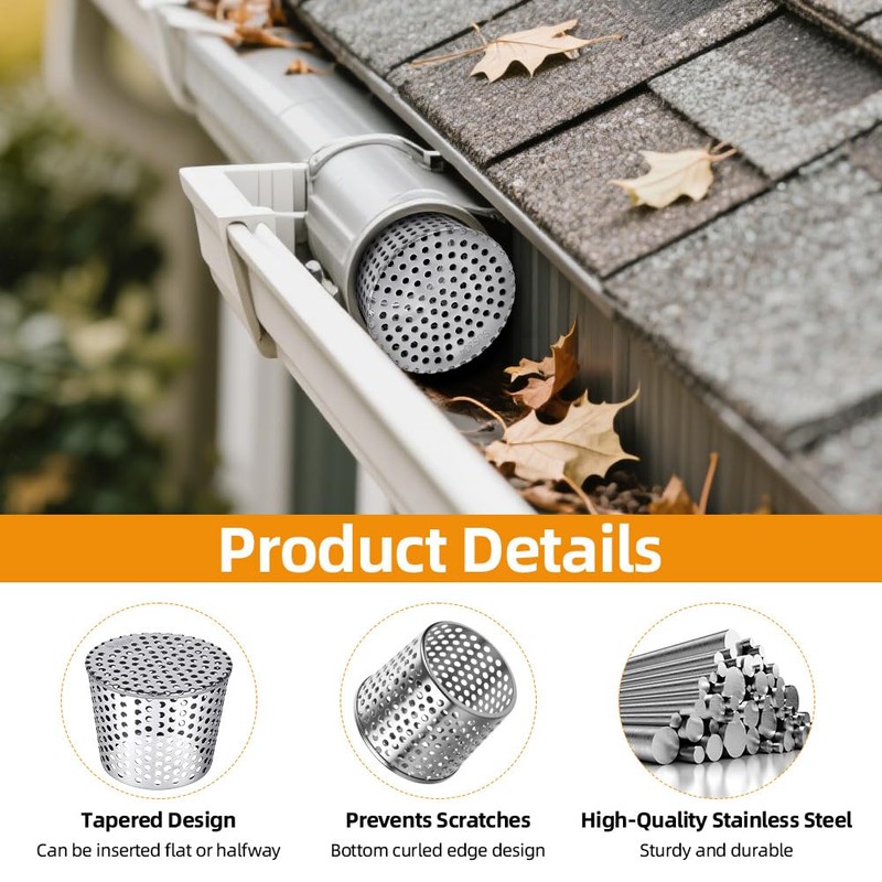 vsshe Stainless Steel Gutter Guards, 90-110mm Metal Downpipe Leaf Guard