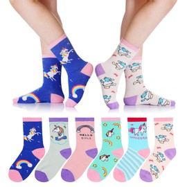 Girls Socks Unicorn Gifts Kids Crew Funny Cotton Cute Animal Novelty Cartoon Pattern Fashion Crazy Socks 6 Pairs (6 Pairs Unicorn B, 3-5 Years)