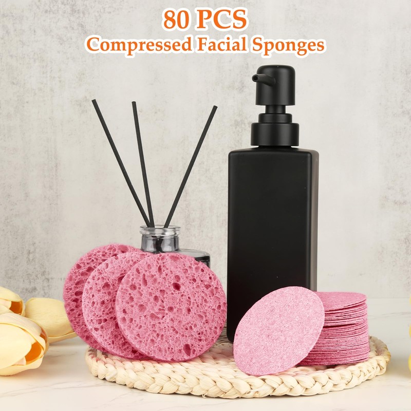 Pack of 80 Face Sponge, Cellulose Make-Up Pads, Compressed Make