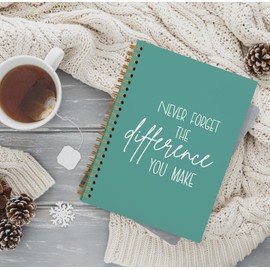 QUICQOD Never Forget The Difference You Make Notebook,Inspiratioanl Notebook Journal for Work Office School Student Teacher Coworker,Positive Hardcover Spiral Notebook 5.5x8.3(green)