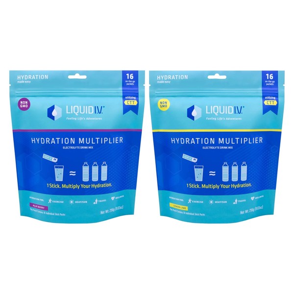 Liquid I.V. Hydration Multiplier, Electrolyte Drink Mix (Combo Pack (Acai + Lemon Lime), 16 Count)