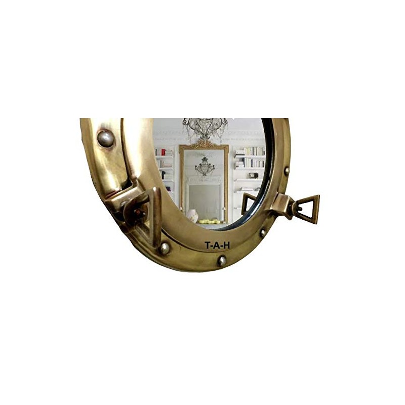 Antique Brass Porthole Mirror Aluminum Porthole 15" Wall Hanging Nautical