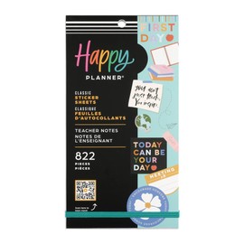 Happy Planner Sticker Pack, Multicolored Planner Stickers for Teachers, Back-to-School Accessories, Classic Size, Teacher Notes Theme, 30 Sheets, 822 Stickers Total