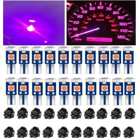 Led Bulb Dash Lights Super Purple Bright, T5 74 37 LED Bulb with Twist Lock Socket PC74 PC37, for Car Dashboard Bulb Air Conditioning Light Clock Light Instrument Led Bulb 40pcs