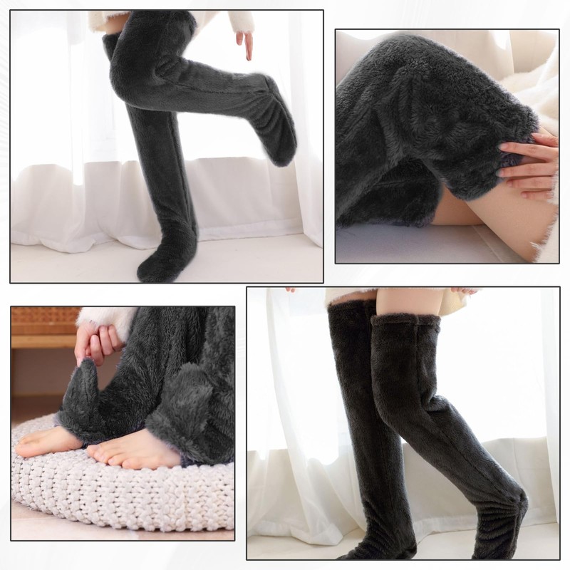 MADGININE Long Fluffy Socks, Fluffy Thigh High Socks, Fuzzy Leg