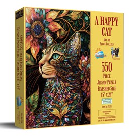 SUNSOUT INC - A Happy Cat - 550 pc Jigsaw Puzzle by Artist: Peggy Collins - Finished Size 15" x 24" - MPN# 71336