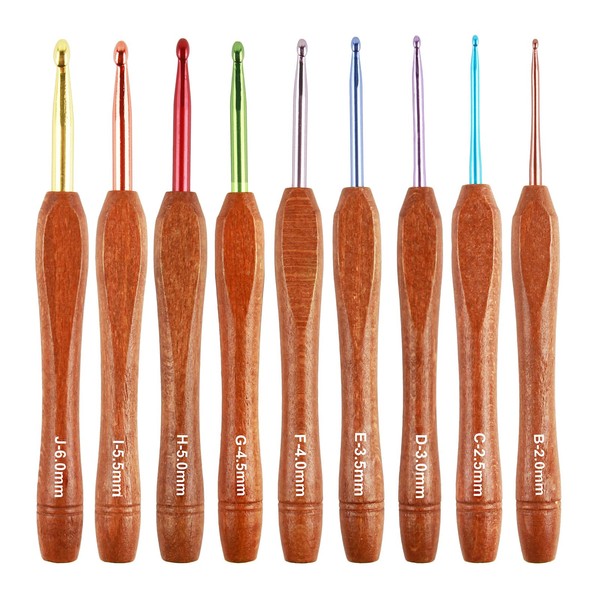 Crochet Hooks Set 9-Piece Ergonomic Wooden Bamboo Handle Crochet Needles