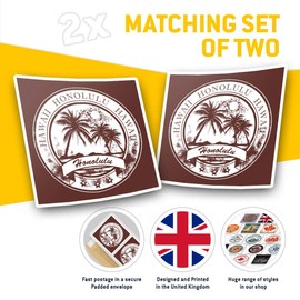 Square Stickers (Set of 2) 10cm - Honolulu Hawaii Travel Stamp Fun Decals for Laptops,Tablets,Luggage,Scrap Booking,Fridges, #112