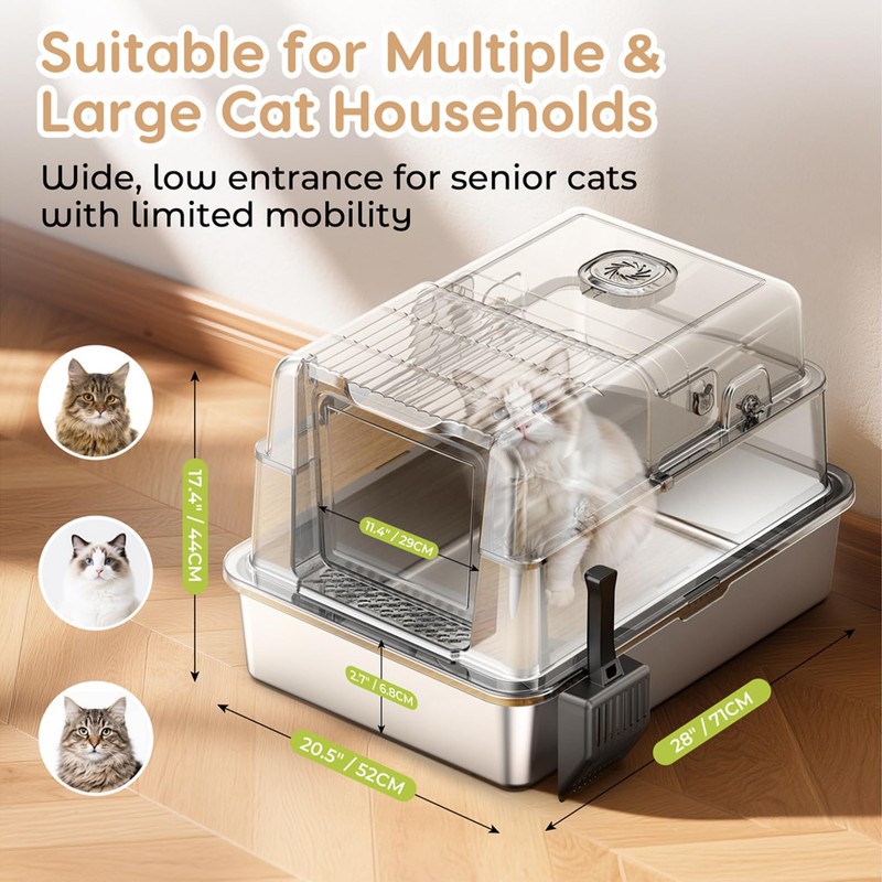 L8 Max-XXXL Stainless Steel Litter Box with Lid, 28" L