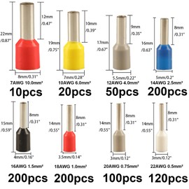 900pcs Wire Ferrule Terminals Kit - 8 Types AWG 22-7 Connectors, Pin Terminal Assortment, Copper Crimp Connector Insulated Cord End Terminal