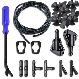 Piburth Windshield Washer Hose Kit 22 Pcs Set, 4M Washer Fluid Hose, 6 Pcs Hose Connectors, 2 Fan Nozzles, Connect Car Water Pump and Nozzles Suitable for Most Car Windshield Fluid Tubing (Blue Tool)