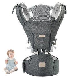 Babytrage Neugeborene ab Geburt für 3–36 Monate, Baumwolle Ergonomische Trage Baby mit Hüftsitz, Baby Carrier Weich und Atmungsaktiv für Reisen, Spaziergänge, Ganzjährig Verwendbar (Grau)