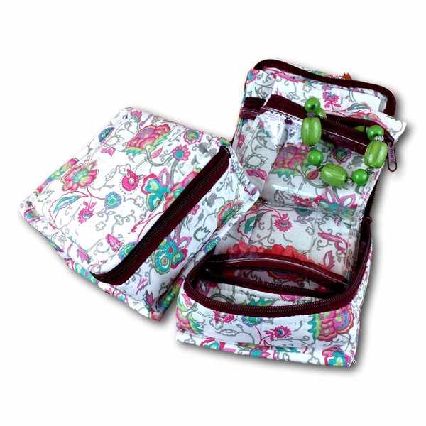 Sweet Us Handmade Quilted 100% Cotton Cosmetic Bag Jewelry Bag Travel Pouch Floral Pink Green