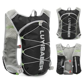 Running Hydration Vest, Adjustable Unisex Reflective Vest, Lightweight and Breathable Running Backpacks with Phone Pocket, Hydration Vest Pack for Running Climbing Hiking Cycling (Black, One Size)
