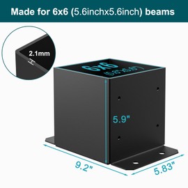 SPACEEUP 6x6 Post Base 4 Pcs, Inner Size 5.6"x5.6" Deck Post Base, Heavy Duty Powder-Coated Post Anchor Black Wood Post Brackets for Decking Porch Railing Support