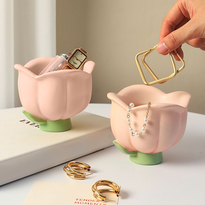 Flower Shape Storage Box Innovative Cute Resin Storage Decorative Ornament