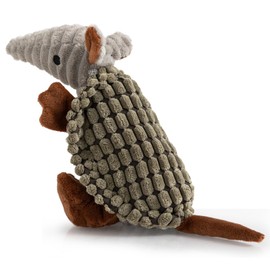 Hollypet Plush Dog Squeaky Toy Stuffed Armadillo Animal Pet Puppy Chew Toys with Clean Teeth for Small Medium Large All Breed Sizes Dogs, Olive Drab, 8 in