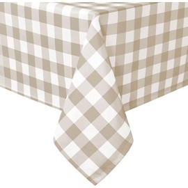 Hiasan Checkered Tablecloth Rectangle 54 x 80 Inch - Stain Resistant, Spillproof and Washable Gingham Table Cloth for Outdoor Picnic, Kitchen and Holiday Dinner, Khaki and White