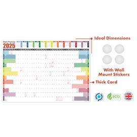 Giftinghouse 2025 Wall Planner A2 Laminated - Full Year Wall Planner 2025 UK - Wall Calendar 2025 with mount stickers for academic, office, home and school by (42 x 59.4 cm) - A2 size.