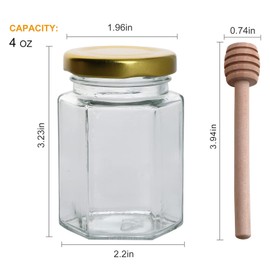 Woaiwo-q Hexagon Glass Jars, 4 oz 30 Pcs Hexagon Glass Honey Jars with Golden Lids,Wooden Honey Sticks,Bronzy Bee Pendants,Small Tags,1.5m Jute Twine -Glass Jars for Honey,Foods,Jam……