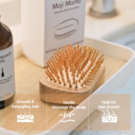 Maji Mama Handmade Natural Wooden Hair Brush Hairbrush with Bamboo Pins Massage Scalp & Detangling All Hair Types For Hair Growth,Scalp Massager Mini Brush No Handle Design