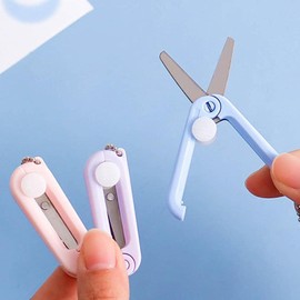 Pink Folding Scissors Safe Portable Travel Scissors Foldable Telescopic Cutter Pocket Mini Scissor with Keychain for Cutting, Scrapbooking, Crafting, Sewing，Cutting Tools