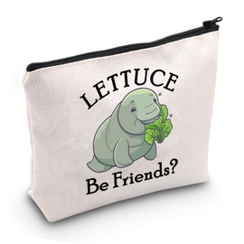 JXGZSO Manatees Cosmetic Bag Veggie Pun Lettuce Be Friends Makeup Bag Lettuce Lovers Gift Manatee Lovers Gift Ocean Animal Lovers Gift (Lettuce Be Friends B CA)