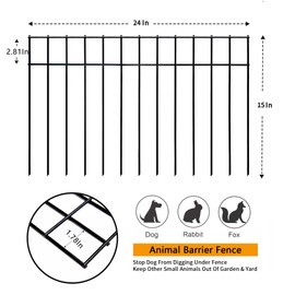 YESON Animal Barrier Fence 30FT(L)×15 in(H), 15 Pack 24×15 Inch Dog Digging Fence Barrier Underground, Decorative Garden Fence No Dig Dog Barrier Fence Black
