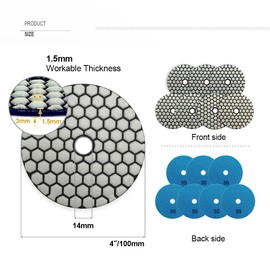 SHDIATOOL 7 Pieces Diamond Polishing Pads 100mm Dry Diamond Polishing Pads for Marble Granite Stone Concrete (#50)