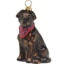 Joy to The World Collectibles European Blown Glass Pet Ornament, Labrador Retriever Chocolate with Bandana