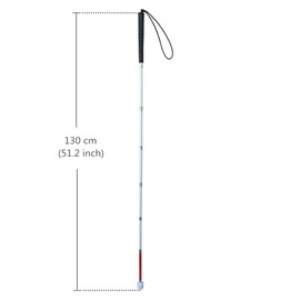 Aluminum Mobility Folding White Cane for Vision Impaired and Blind People (Folds Down 7 Sections) (Black Handle, 130cm (51.2 inch))