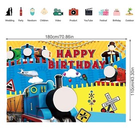 HFFJJLTU Train Backdrop,180x110cm Train Tapestry Photography Backdrops Birthday Background Photo Party Supplies Birthday Party Photographic Background for Decoration Banner