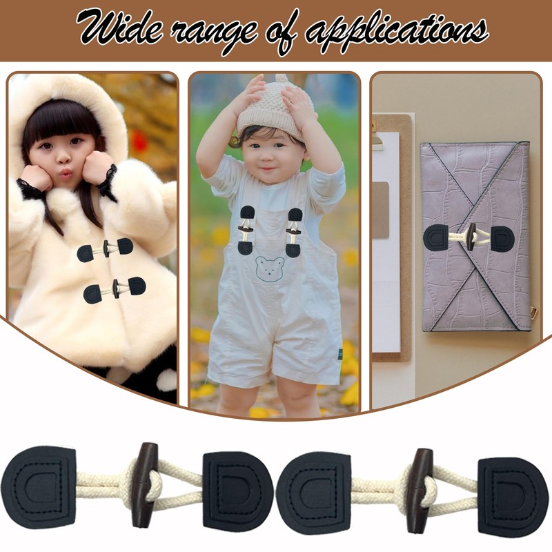 DHER 4 Pairs Leather Buttons Toggle Buttons Wooden Buttons Closure