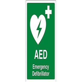 vsafety 31034 an-s "AED Notfall Defibrillator" Erste Hilfe Allgemeine Schild, selbstklebend, Hochformat, 150 mm x 200 mm x 200 mm, grün