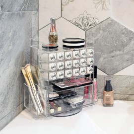 Neuxi Rotating Acrylic Makeup Organizer with 18 Lipstick Slots, Clear