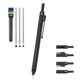 YOUMI Multicolor pen 4 in 1 Multifunction Pen with Metal Cased 0.5mm Mechanical Pencil Red Ballpoint Pen Blue BallpointPen and Black Ballpoint Pen Gift for Journaling (Black)