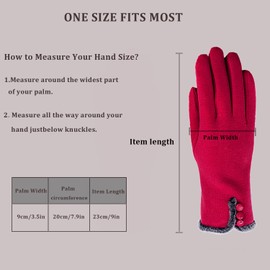 Beurlike Women's Winter Gloves Touch Screen Thick Fleece Lined Warmest Gloves (Button - Red)