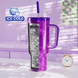 Meoky Tumbler with Handle and Straw for Women: 40 oz Stainless Steel Insulated Tumbler with Lid and Straw 100% Leakproof for Car Travel Home - Fashion Enthusiasts, Lavender