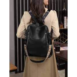 UTO Backpack Womens Ladies Rucksack Bags Double Zipper Side Pockets Removable Nylon Shoulder Strap within Pattern Black