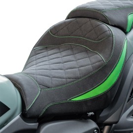 Motorcycle Leather Rider Saddle Solo Front Driver Seat Cushion Pillion Pad Compatible with Vulcan S 650 EN650 VN650 2015-2025, Green