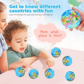 Globe Stress Ball, 12 Pcs Stress Ball for Kids adults Mini foam Globe ball Stress Relief Toys for Boy Girls Gift (Globe Ball)