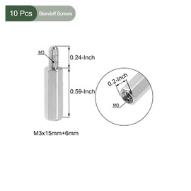 YOKIVE 10 Pcs M3 Standoff Screws, Nickel Plated Hex PCB Standoffs, Keep Height Consistent, Great for Motherboard (Silver Tone, 15mm+6mm)