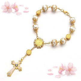 Floatdream Cross Christian Rosary Bracelet, Cross Christian Bracelet, Cross Bead Bracelet, for Birthdays, Confirmations, Communions, Christenings, Parties, Metal