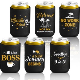 Baderke Retirement Gifts Beverage Can Sleeves Funny Retirement Beer Can Sleeve Collapsible Neoprene Can Sleeve Beer Bottle Beverage Cooler for Men Women Retirement Party Decoration Supplies 6 Pieces