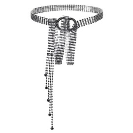 Lovful Bling Chain Belts for Women,Double O-Ring Sparkly Diamond Belt,Shiny Rhinestone Belt for Jeans,Black 45 inches