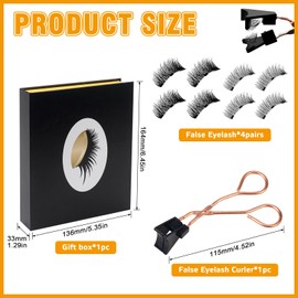 Raxfekro 4 Pairs Magnetic Eyelashes Reusable with Eyelash Curler 3D Eyelashes Magnetic Natural Look Set Magnetic Eyelashes No Glue Required Artificial Eyelashes