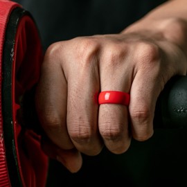 ThunderFit Silicone Wedding Ring for Men - Rubber Engagement Band - Width 8.0mm Thickness 2.0mm (Red, 7-7.5 (17.80mm)