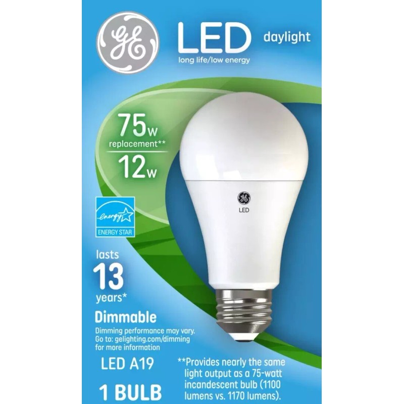 GE Classic LED 75W Equivalent Uses 12W 1100 Lmns A19