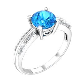 Belinda Jewelz - Anillo de plata de ley 925 para mujer, de 7 mm, forma redonda, con piedras preciosas brillantes, accesorio clásico, joyería fina, anillo de compromiso (6), Gema, topacio azul de Suiza